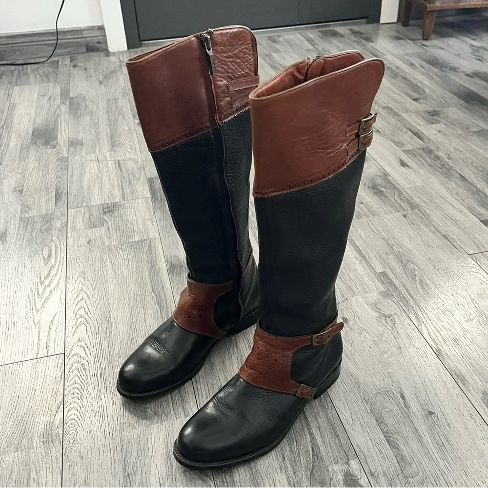 FRANCO CUADRA Belmont Black and Brown Leather Riding Boots Sz 24 MX / 7 US - Picture 2 of 10